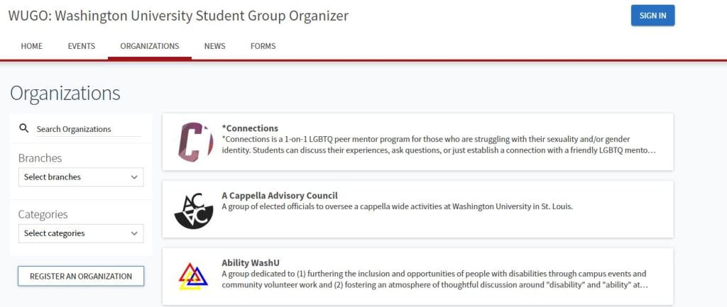 Washington universtiy Student Group Organizer